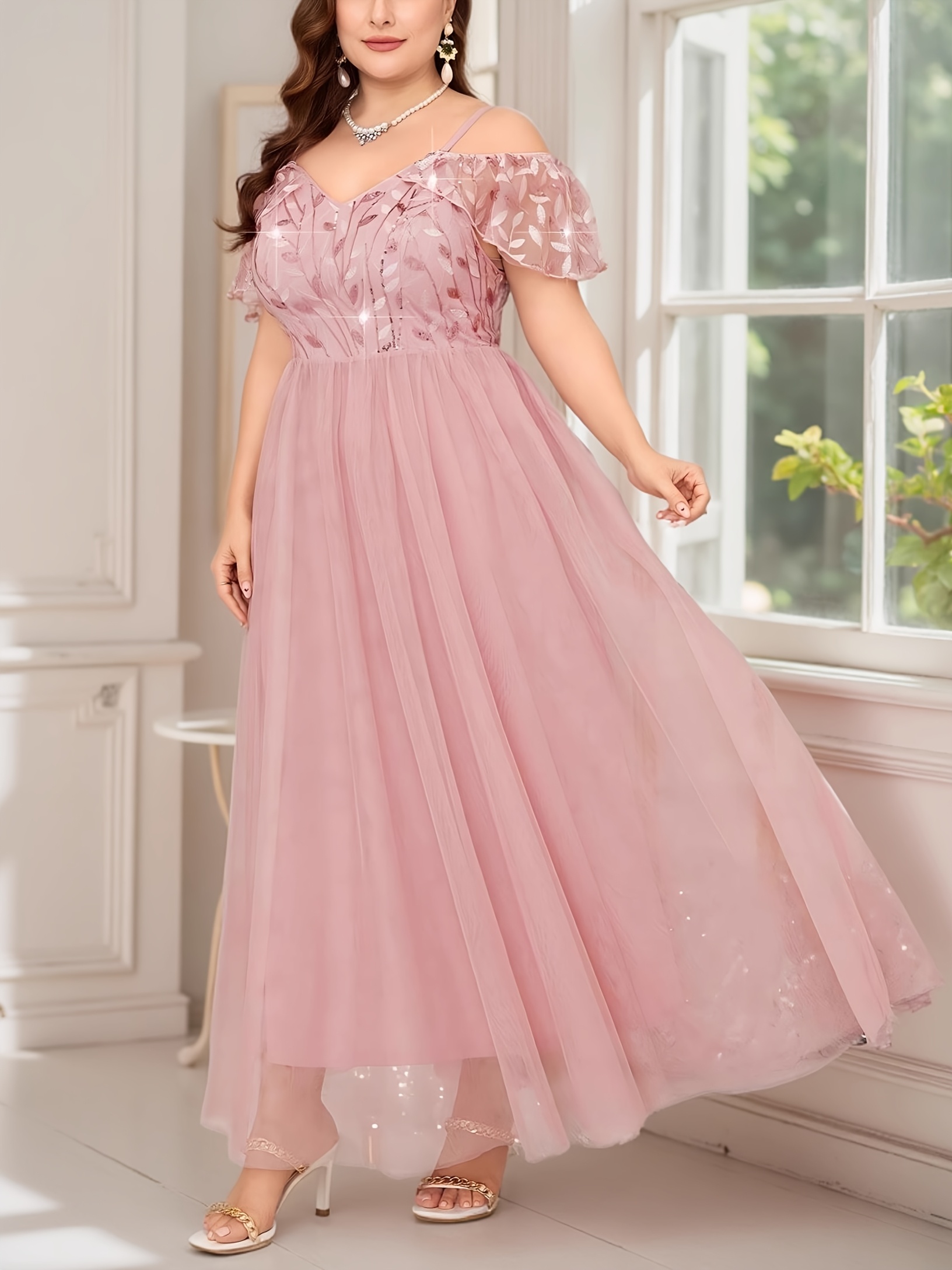 plus size elegant plus size shoulder v neck gown sequin Temu Germany