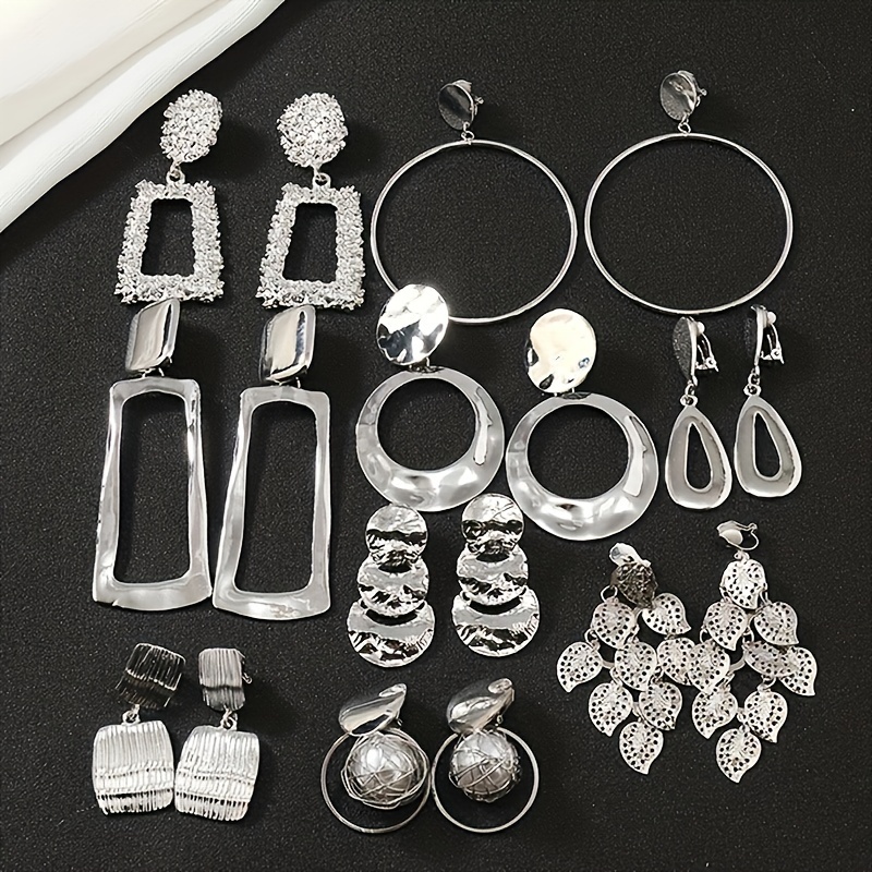 

9 Pairs/set, Clip-on Earrings For Women, Non-piercing Ear Cuffs, Alloy Elegant & Luxury Style, Exaggerated Design, Stylish Trendy Gift For Couples & Best Friends