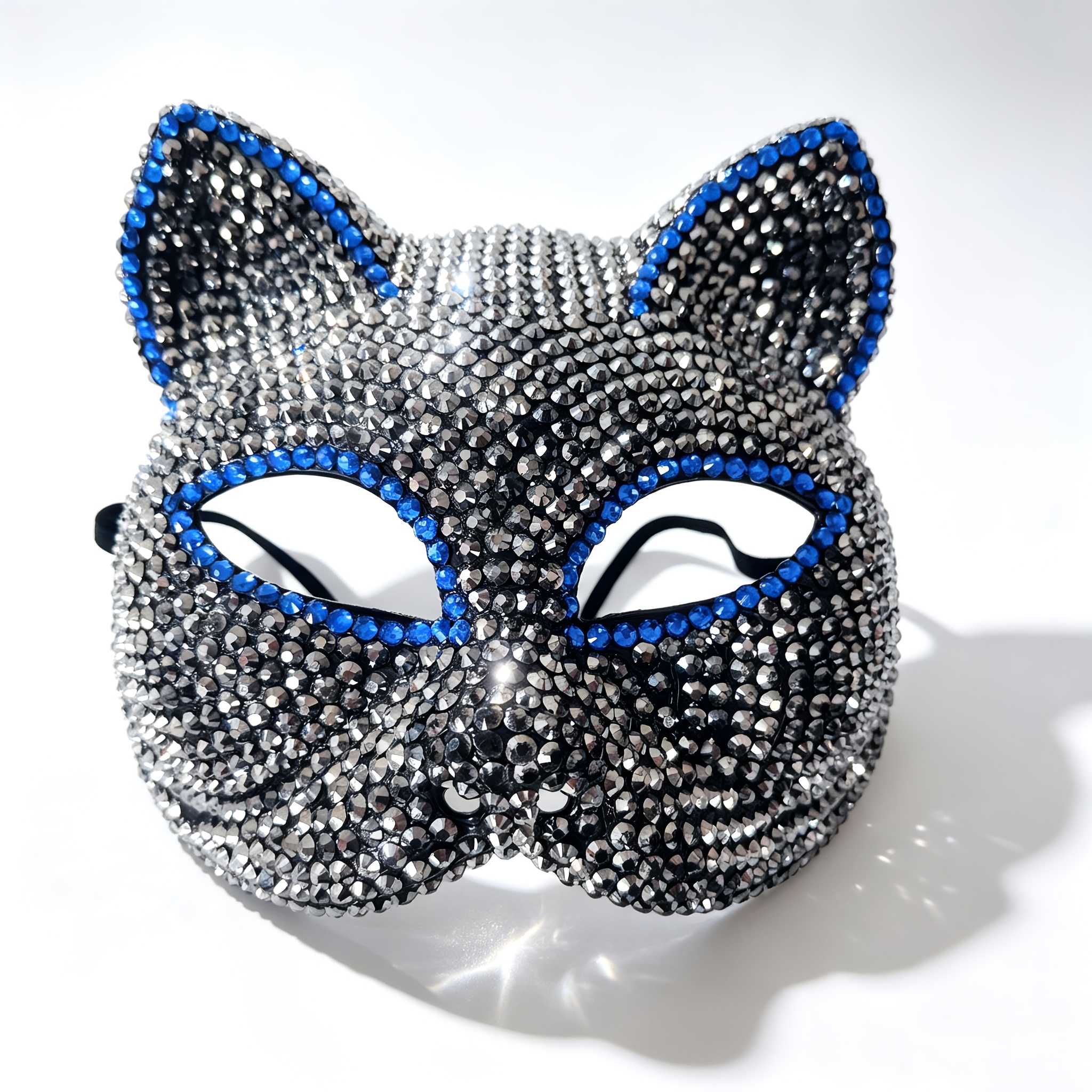 Color-Block Trim Rhinestone Cat Ear Mask with 3D Ears