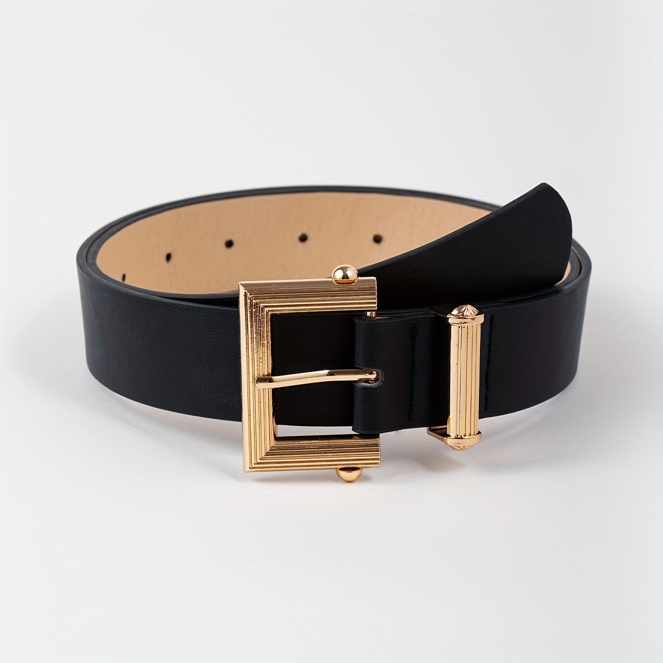 Golden Buckle Leather Wide Belts Vintage Solid Color - Temu Canada