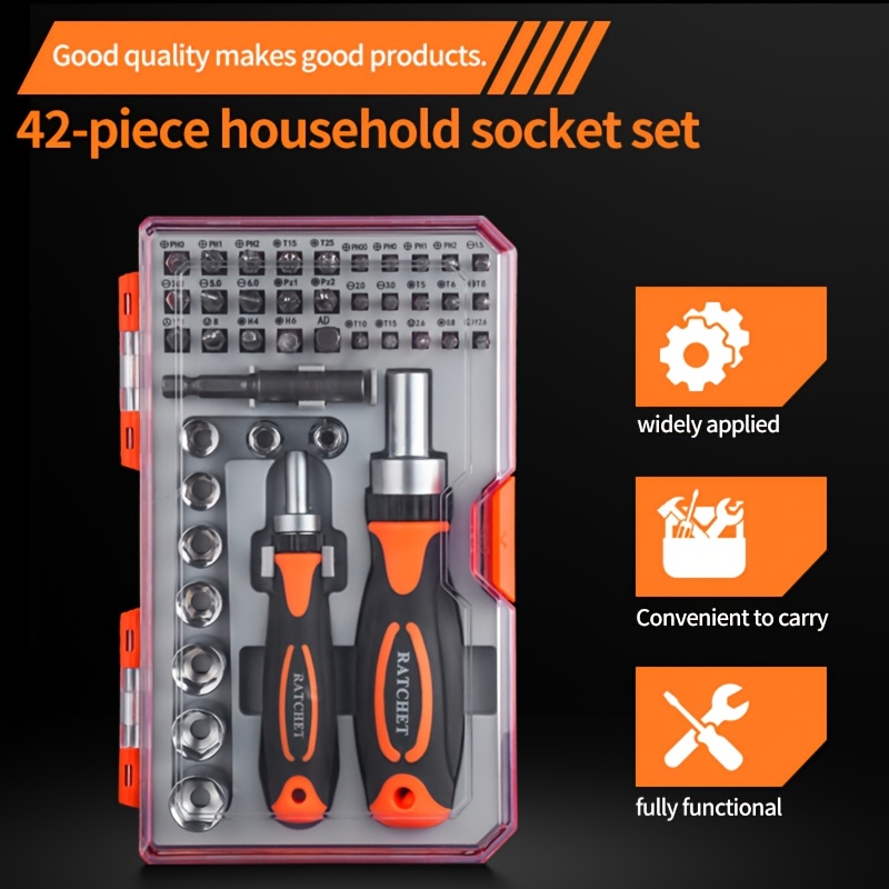 ratchet screwdriver set 42 in 1 with magnetic two handles convertible   for electronics bicycles   repair     hexagon phillips bits high end   Product details 1
