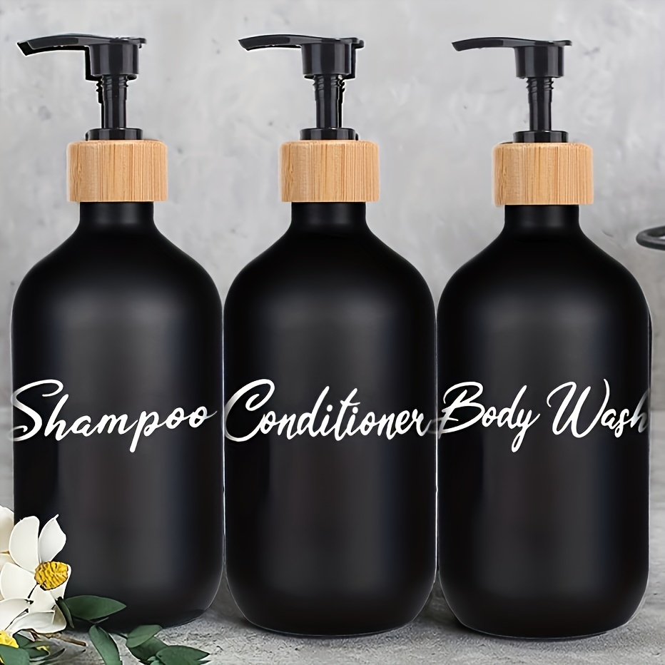 TEMU Shampoo And Conditioner Dispenser With Bamboo Pump, 3 Pack Shampoo Conditioner Body Wash Dispensers, 16 Oz Shower Soap Dispensers, Black