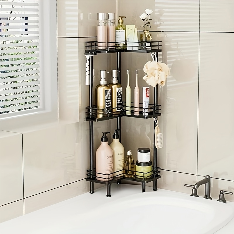 

Rust-proof Stainless Steel Corner Shower Caddy With Hooks - 3/4 Tier Bathroom Organizer For Shampoo, Facial Cleanser & Accessories