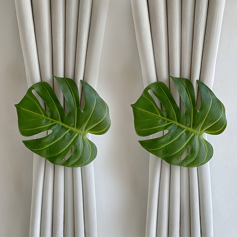 TEMU Fermatende a pianta artificiale, fermatende a forma di monstera senza foratura per tende da porta, essenziali per l'organizzazione , clip per