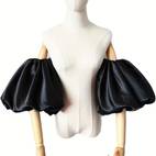 pair of nude sheer sleeve covers bridal dress accessories with satin arm bubble sleeves ruffle 2 elastic short sets for bridesmaids womens minimalist solid color polyester weddings evening parties special occasions formal gown sleeves ideal gift