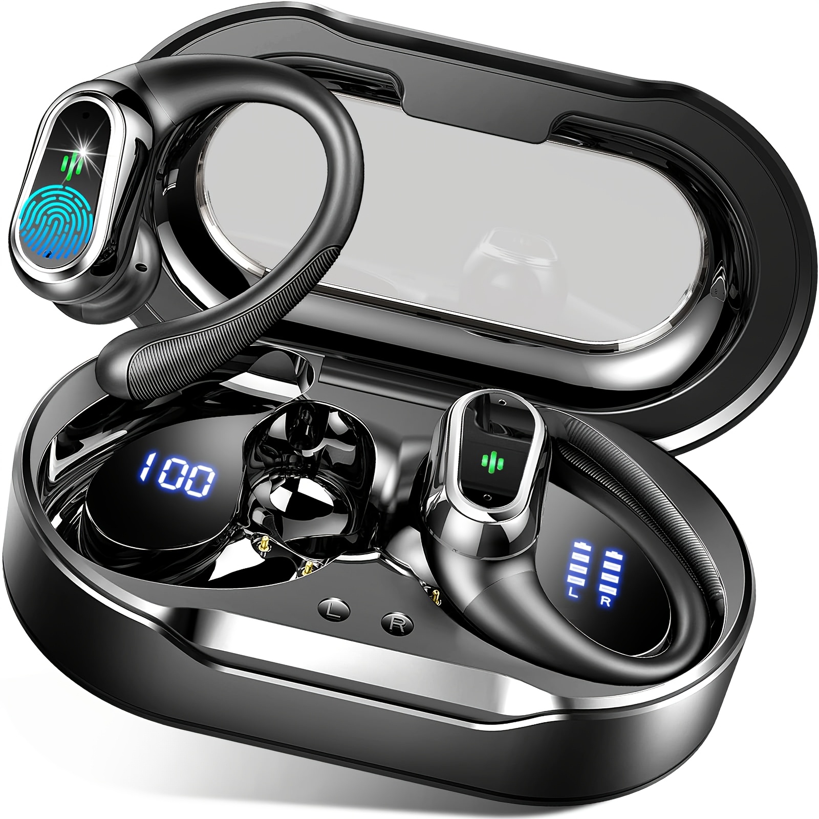 wireless running earbuds featuring earhooks noise isolation headphones for athletic use dual led indicator   audio integrated microphone