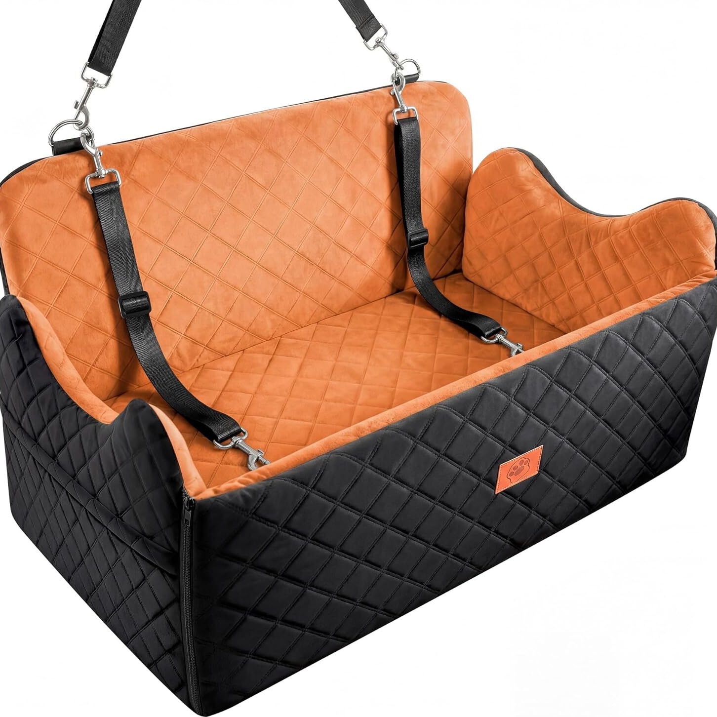 Dog Car Seat For Small & Medium Dogs, Travel Pet Bed For Pets Under 35 Lbs, 6 Inch Seat Height, Dual Side Storage Bags, Non-slip Thick Cushion And 2 Safety Belts