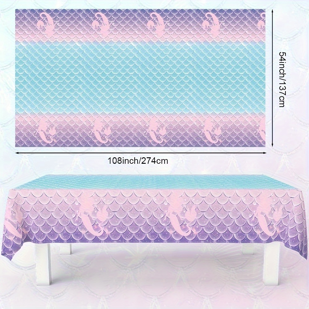 3pcs Purple Mermaid Theme Disposable Tablecloth, Party Tableware