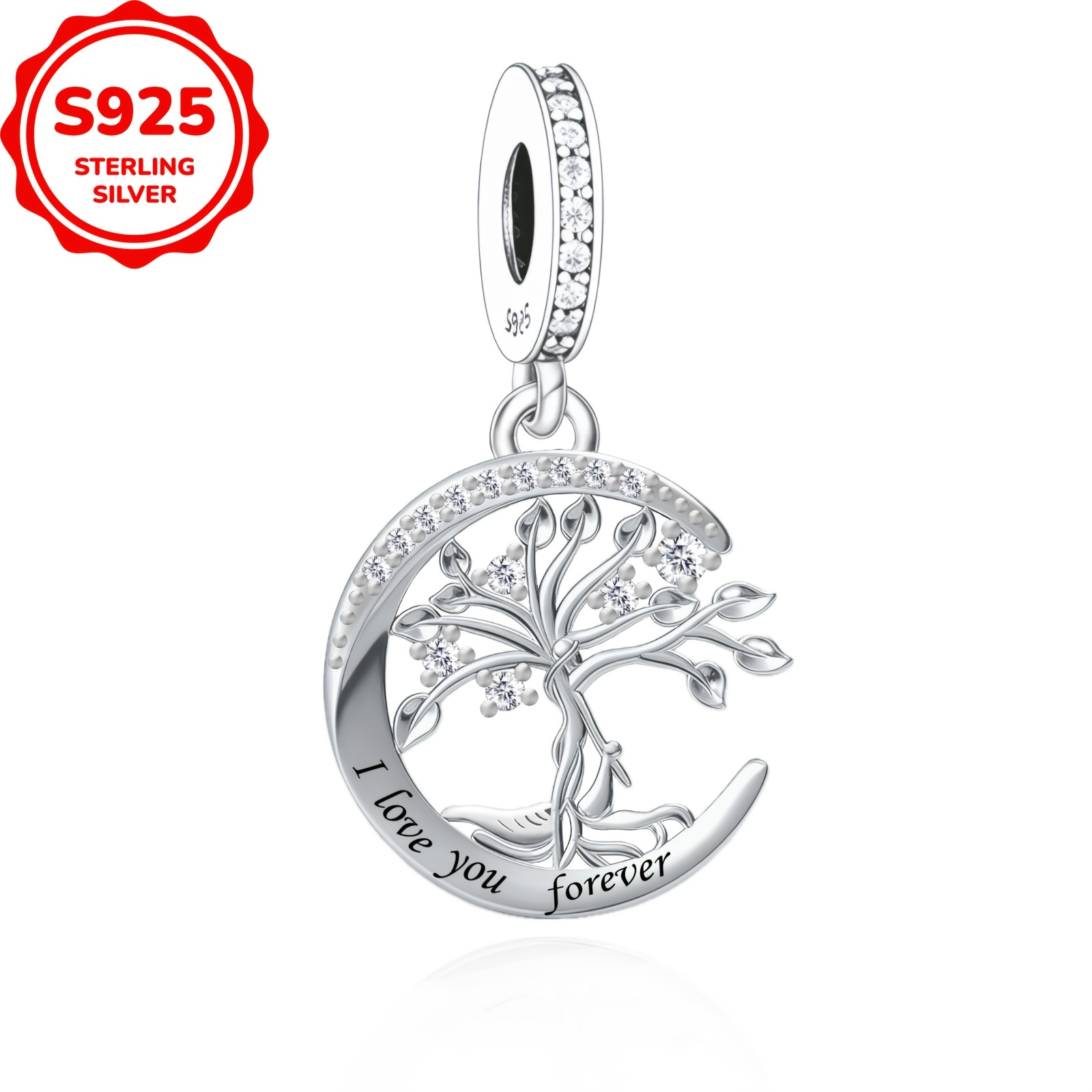 925 Sterling Silver Family Tree & Moon Pendant for DIY Jewellery