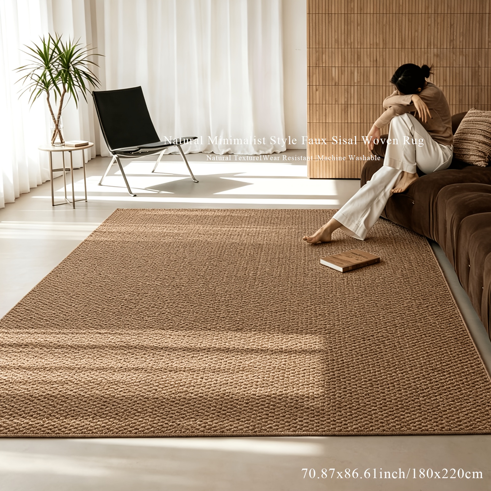 TEMU 1pc|natural And Easy Style|imitation Jute Rectangular Woven Rug|suitable For Living Room, Bedroom, Hallway, Study, Balcony, Leisure And