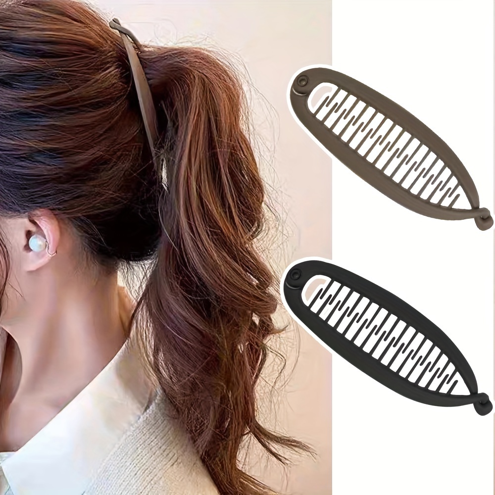 

2pcs Minimalist Matte Fish-shaped Banana Hair Clips - Ponytail Holders For & Casual Wear