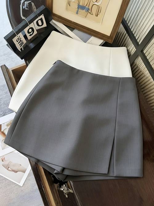 2er-set: modische, lässige, vielseitige pendler-shorts/rock/weitbeinhose/ für damen aus weichem, texturiertem stoff mit hoher taille schlitz für frühling, sommer herbst