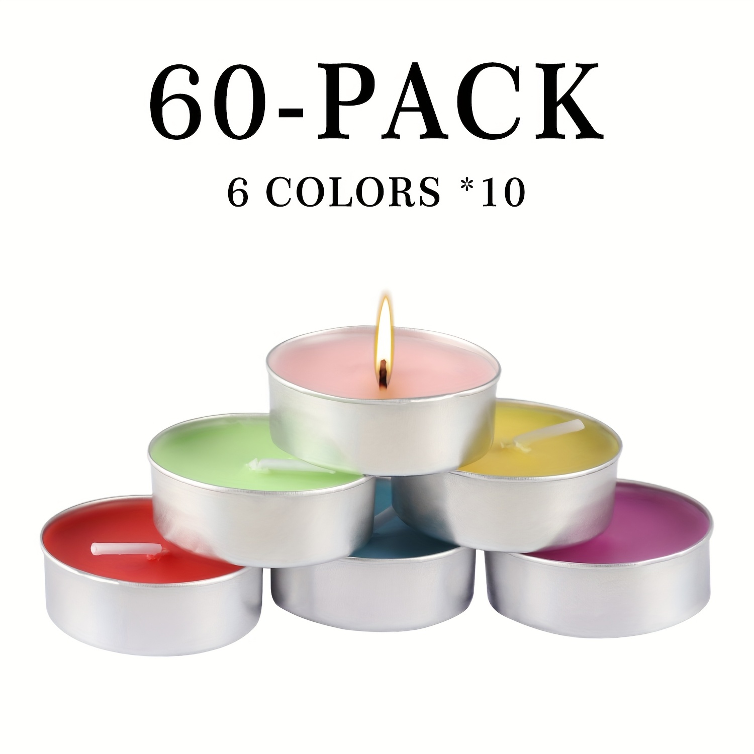 TEMU 60 Pack Holiday Tea Light Candles, 4h Long Burning Candles, 6 Festive Colors For Christmas, Wedding, Party Decor Home Decor Candles Festival Atmosphere