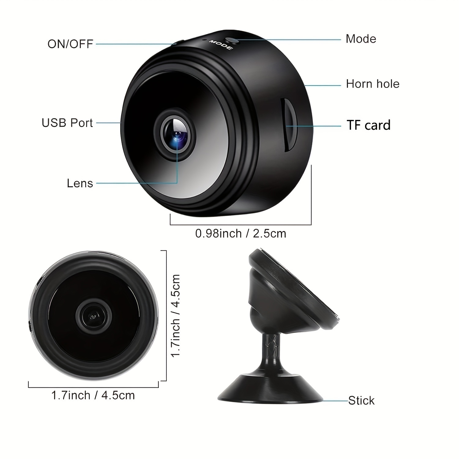 Mini Cámara Inteligente - Detección AI de Humanos/Mascotas 480P | Grabación 24/7 con Tarjeta SD y Nube | Alertas de Movimiento | Vigilancia para Bebés/Mascotas | Alimentada por USB 2.4G (1 Unidad)