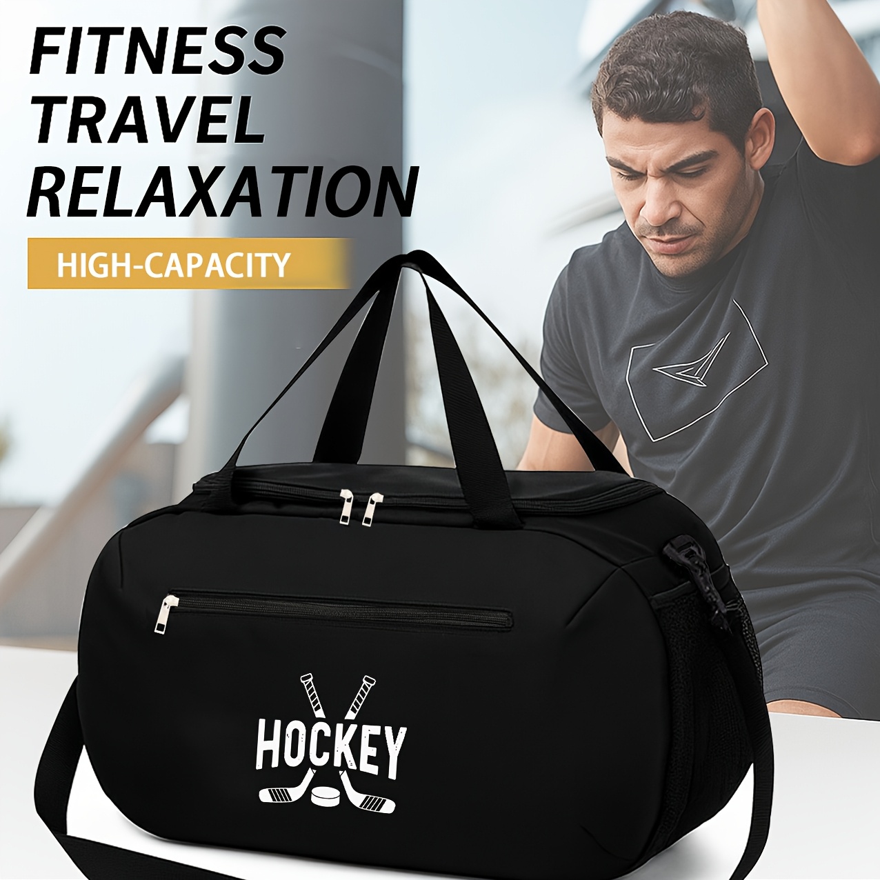 hockey stick print   duffle bag minimalist sports   with double handles and zipper closure machine washable for training fashionable design sturdy construction multi functional carry bag for fitness enthusiasts