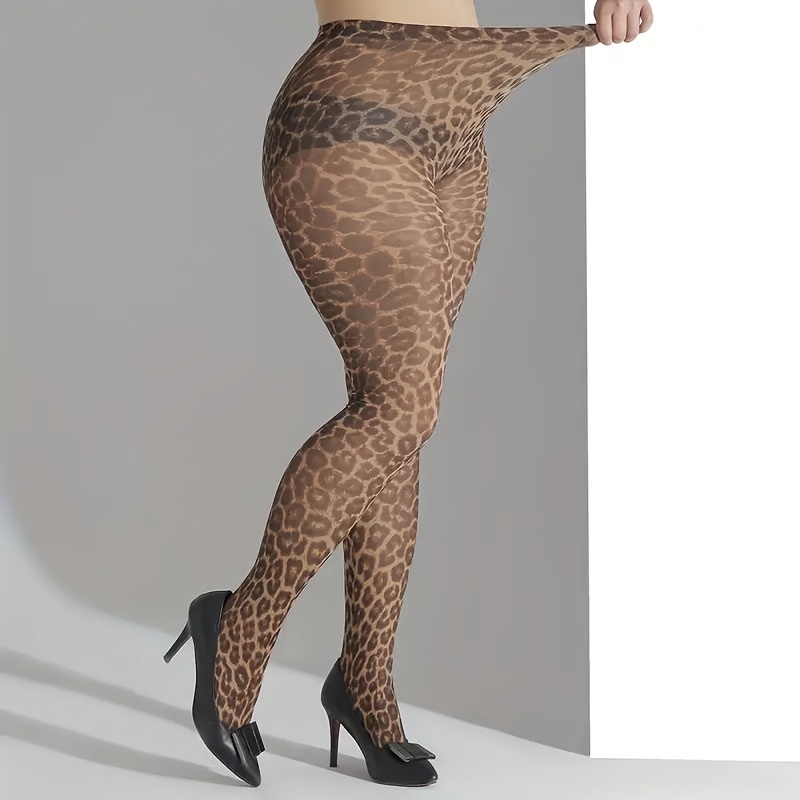 

1pc Leopard Print Pantyhose, 80% Polyamide 20% Elastane, Knit Fabric Animal Pattern Hosiery, Hand Wash Only - Women's Fashion Tights