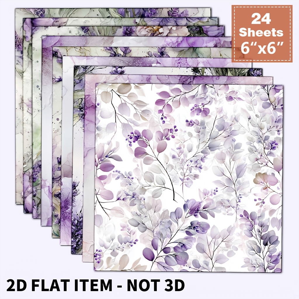 TEMU 24 Sheets Paper Suitable For Diy Crafts - 6x6 Inch Floral Stamping & Origami Sheets With,, Purple, Tones - Compatible For Card Making,