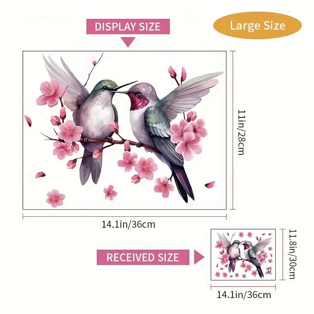 1pc Hummingbird And Peach Semi-transparent Wall Sticker Mural, Self-adhesive Wallpaper For Room, Bedroom, Wardrobe, And Accent Wall Decor, Pvc Material, Waterproof And Stain-resistant