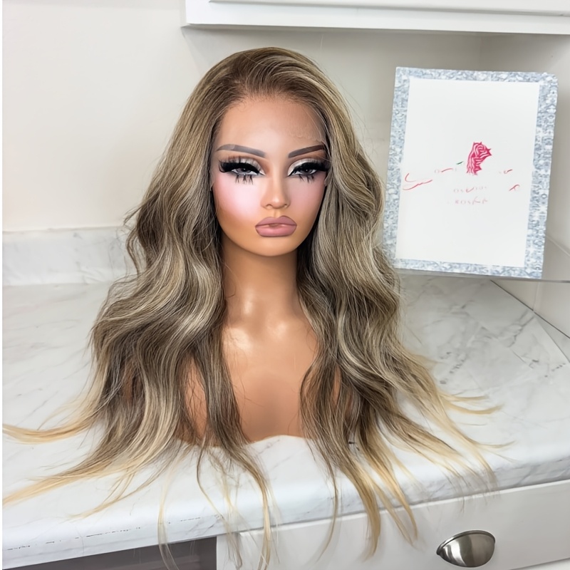 Image of 13x4 Dark Blonde Wigs Dark Water Wave Wig Balayage Wig Hd Lace Frontal Wigs Glueless Density Heat Resistant Fiber Breathable Cap Free Part Wig For Fashion Women Party Vacation Daily Used 22inch
