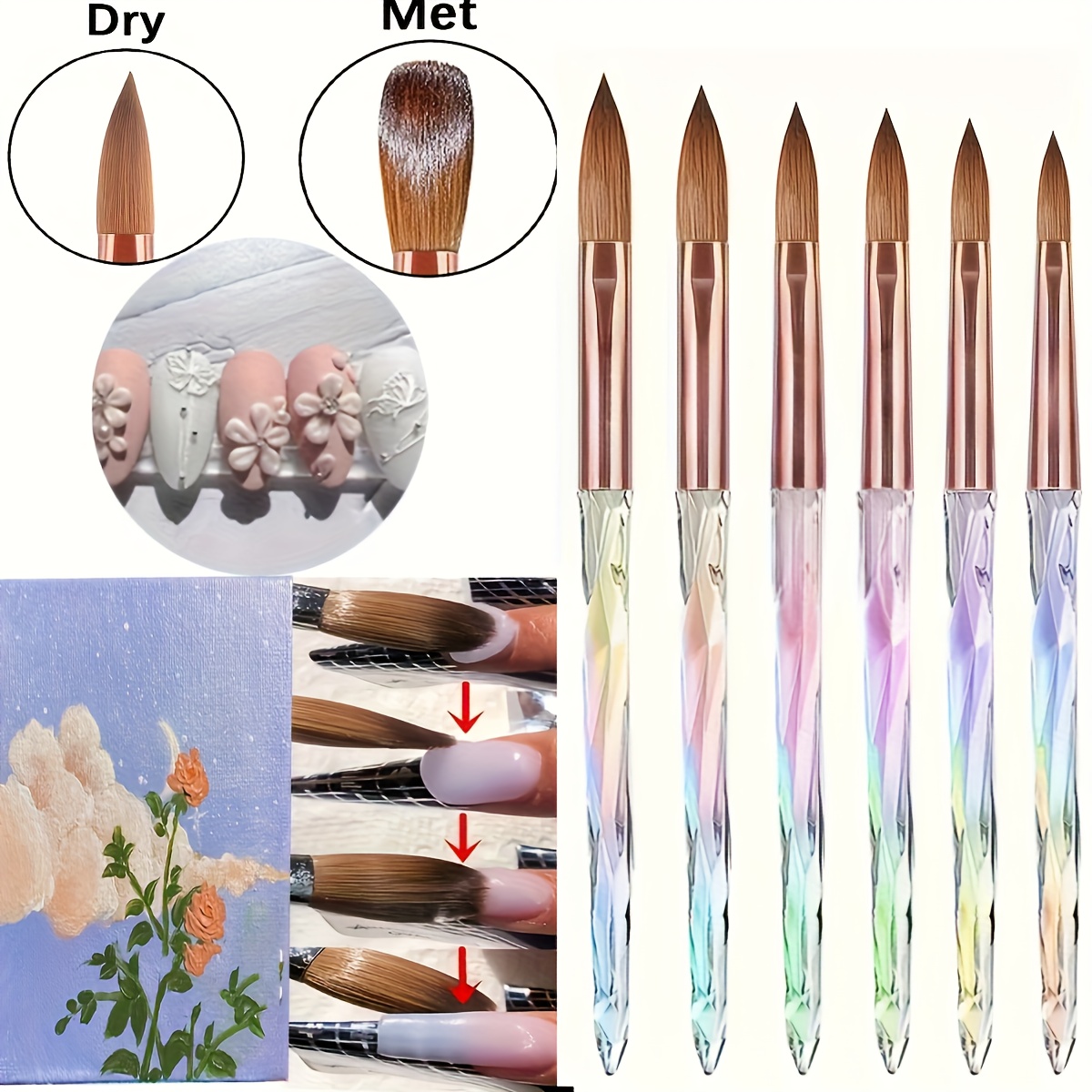 E-shop 6-teiliges professionelles Acryl Nagel Pinsel Set für Anfänger - Einfache Verlängerung, Modellierung & Acryl Anwendung - Hochwertige Puder