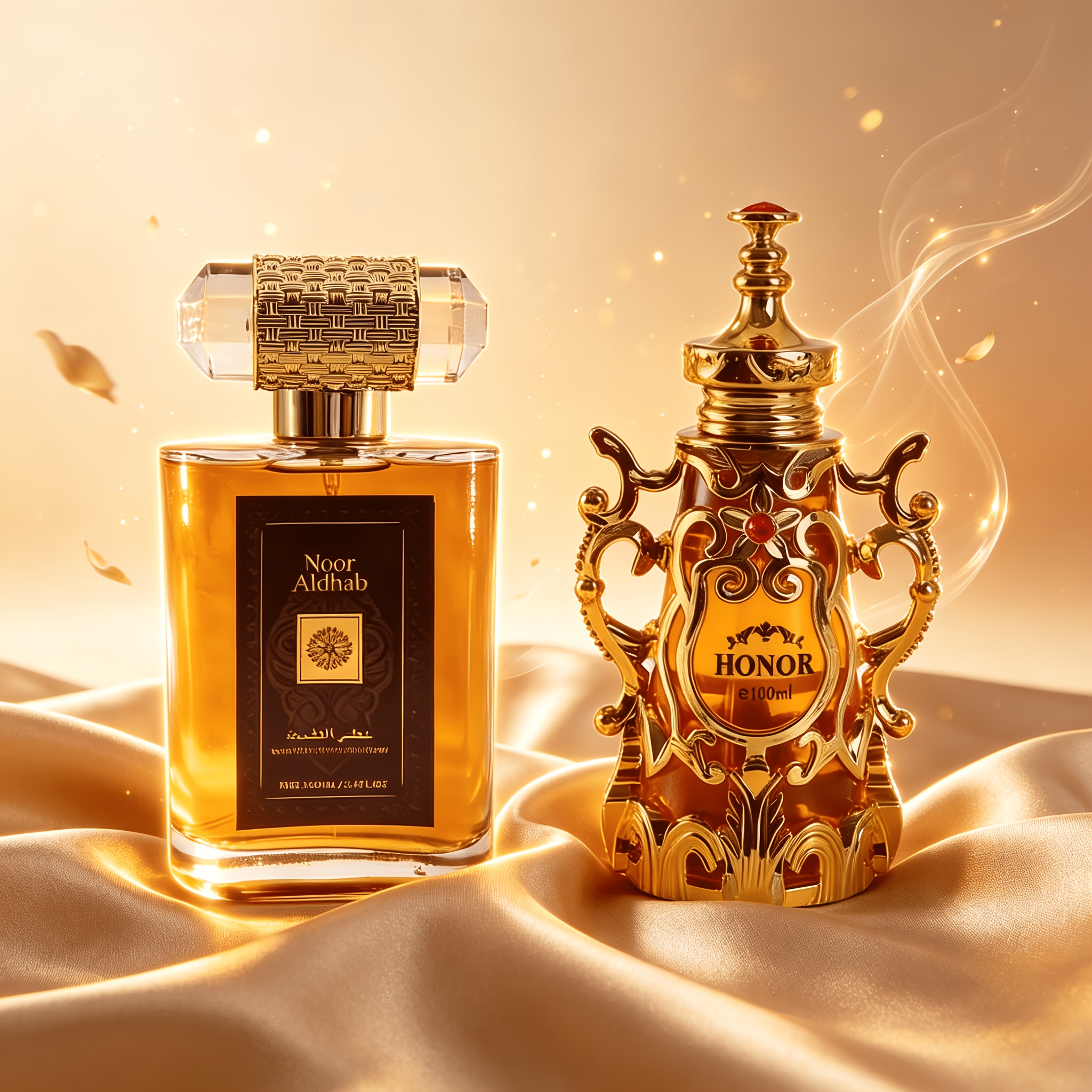 Image of 2pcs Middle Eastern Perfume Set, 100ml Noor Aldhab Unisex Perfume + 100ml Honor Luxury Perfume, 2 Exotic Scents, Design, Long Lasting, Suitable For Men And Women, Perfect Gift Set.
