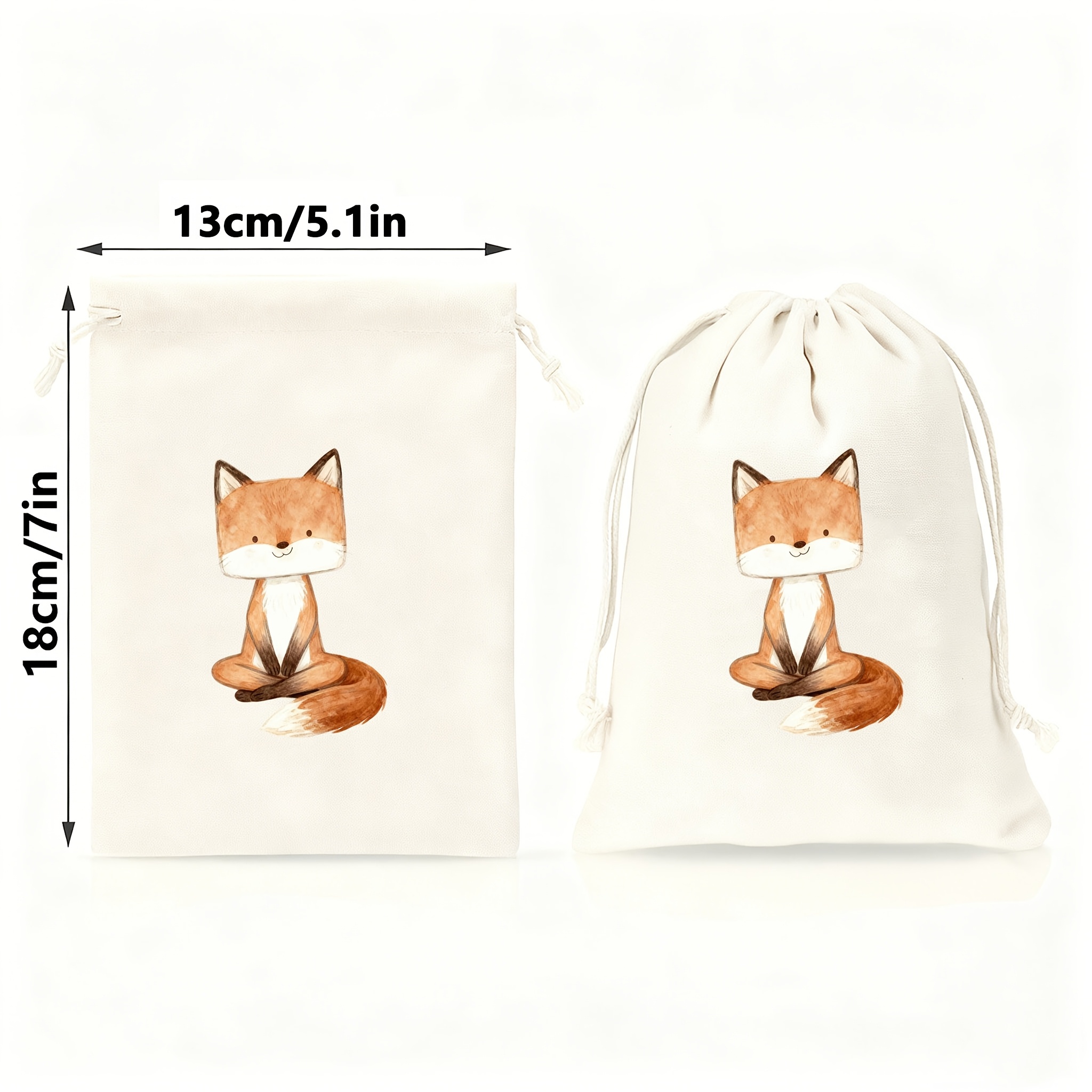 E-shop 10 Stück [Individuell] Handbemalte Niedliche Cartoon-Fuchs Leinenbeutel mit Zugband, Geschenk- Süßigkeitenverpackungsbeutel, Dekorative