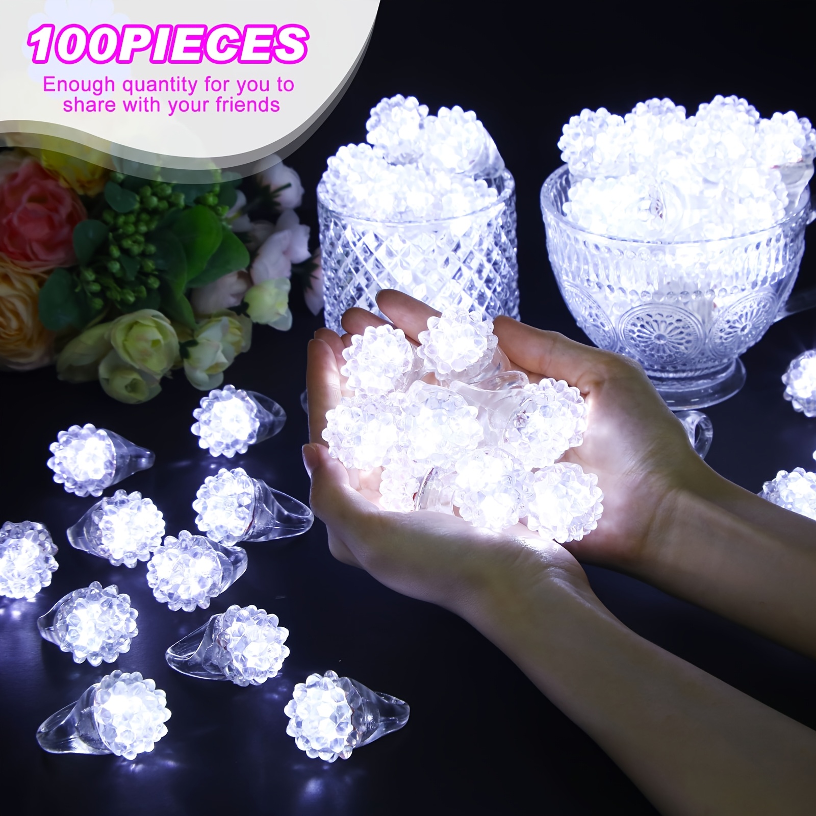 NUOBESTY 24 LED Light Rings Crown Flower Shape Flashing Rings Finger Toy Novelty Glow In The Dark Jelly Rings Party Gifts For Adults Children