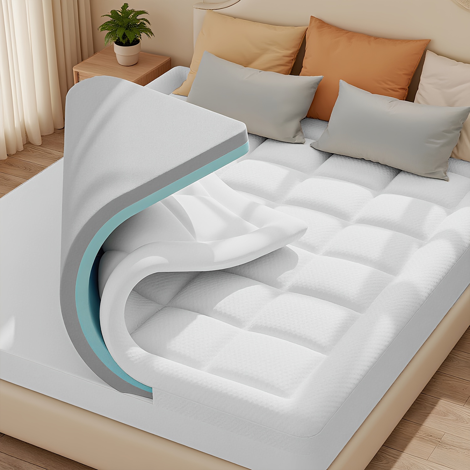 TEMU 10cm Thick Air Layer -one Mattress Topper, 7cm Dual- Mattress, Plus 3cm Air Layer Mattress Protector Cover, Ultra-thick And Comfortable,