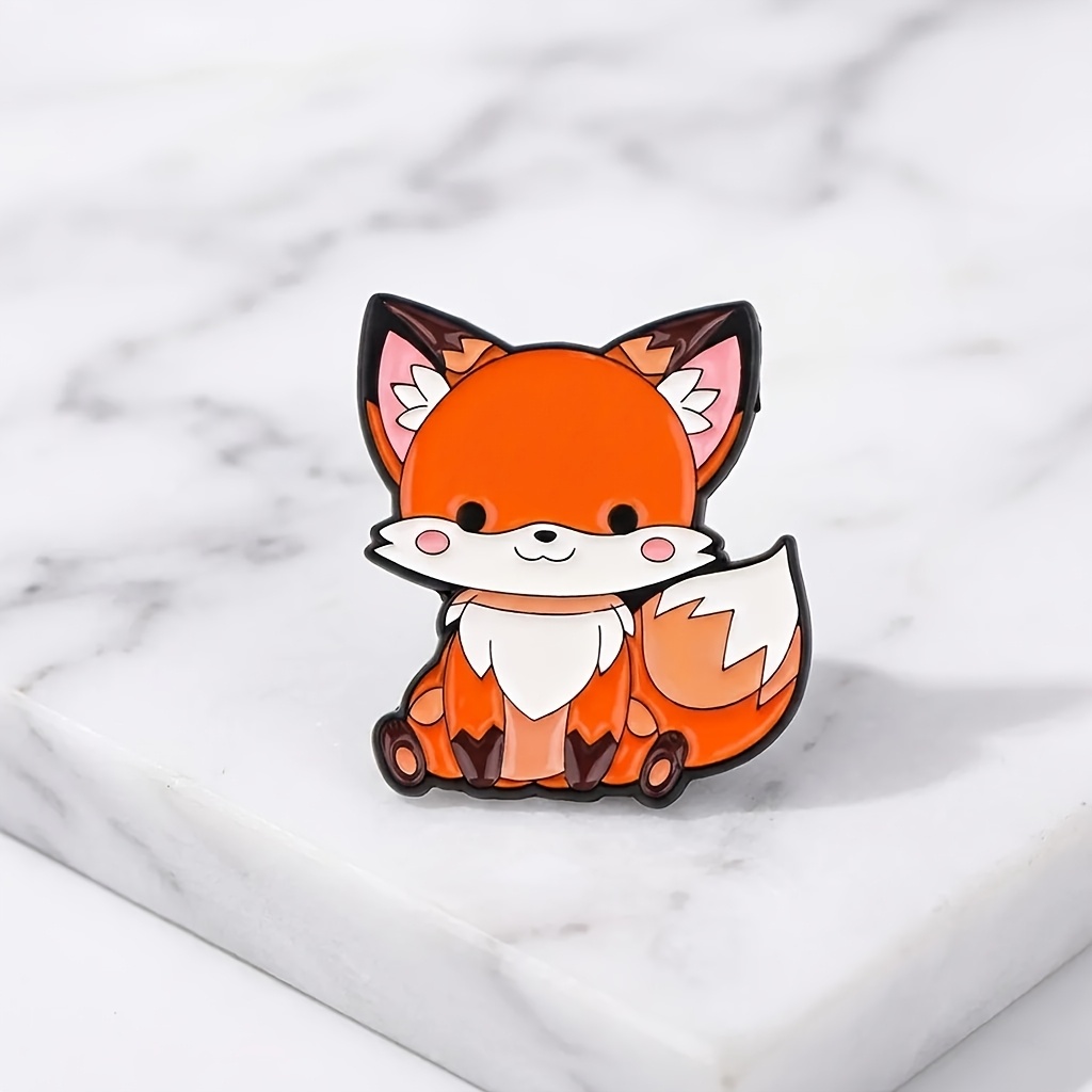 TEMU Fil à collier Renard - Renard de dessin orange vif et blanc avec des accents noirs, Épinglette en métal durable pour sacs à dos, sacs, vestes -