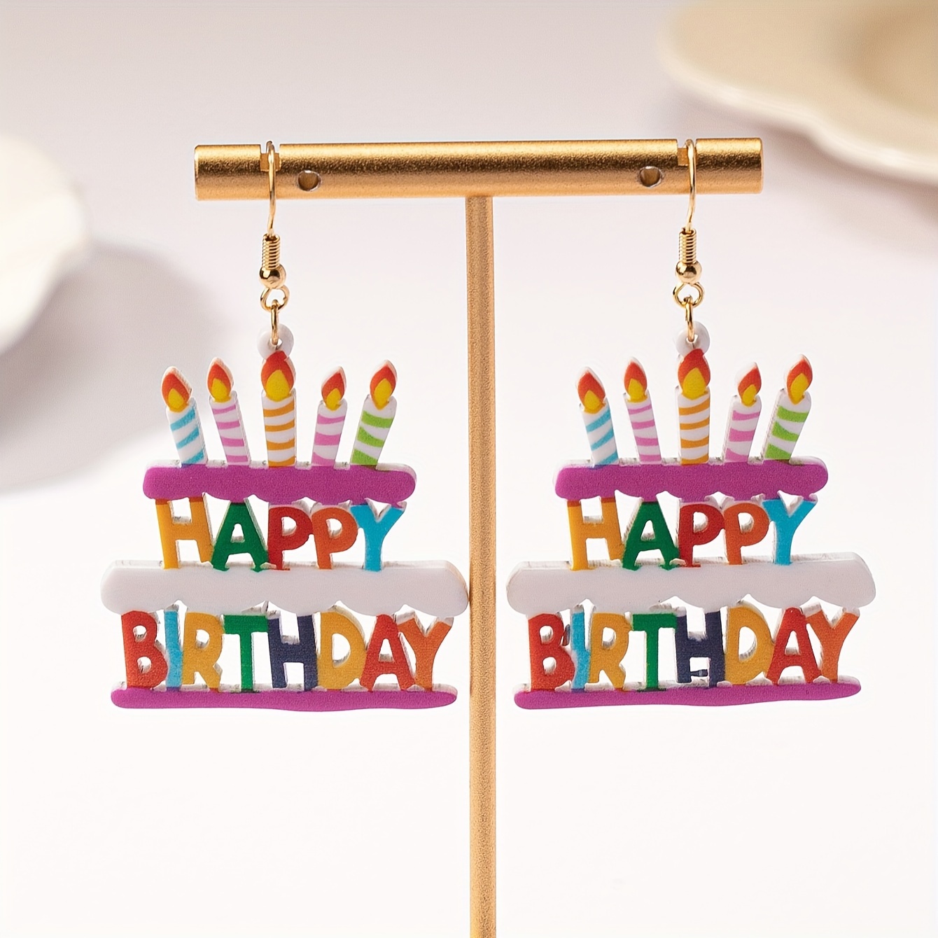 

Colorful Happy Birthday Cake Design Dangle Earrings Cute Party Style Acrylic Jewelry Birthday Gift For Friends