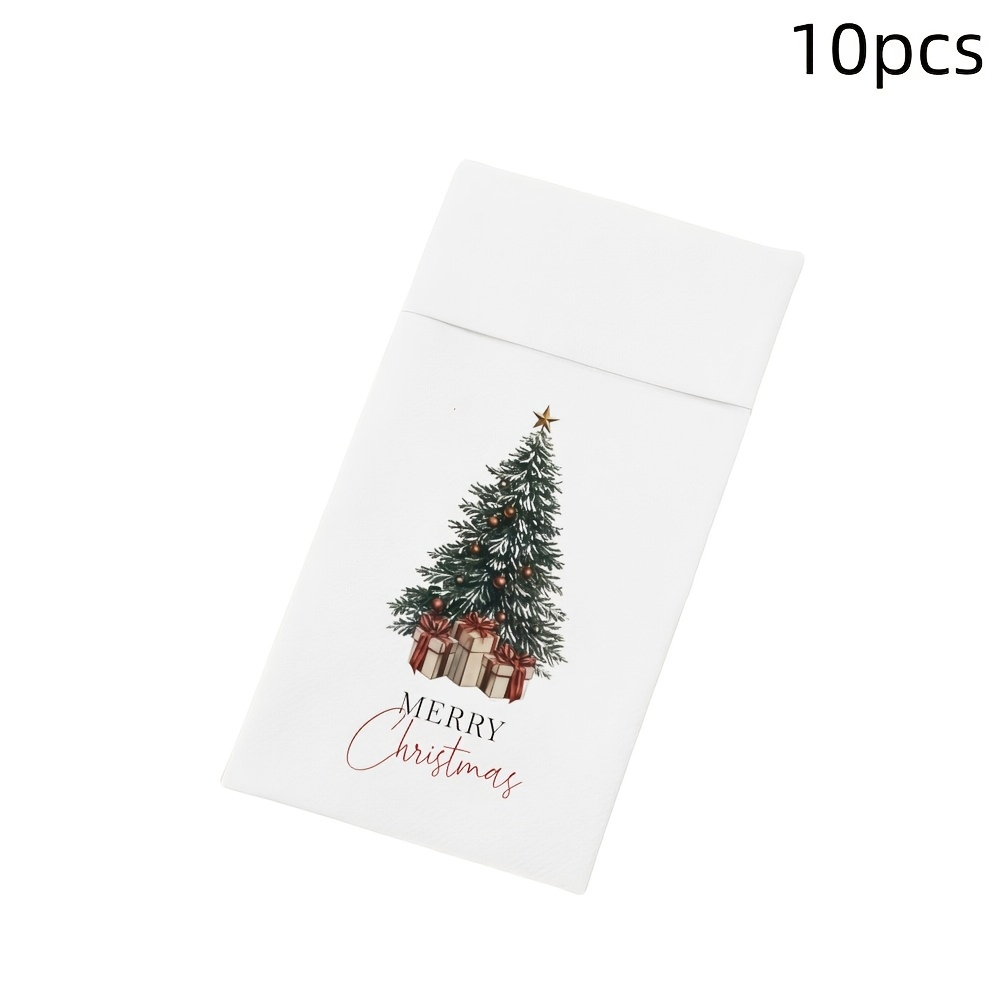 Image of 10pcs New Christmas Knife And Fork Decorative Napkins, Christmas Dinner Table Decoration Napkins, Christmas Home Decoration Napkins, Festive Atmosphere Decorative Items, Christmas