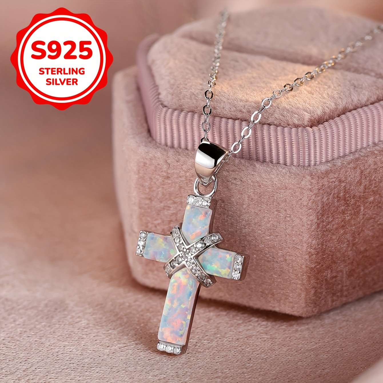 Image of 4.4g Exquisite Minimalist 925 Sterling Silver Inlaid Cross Necklace, A Birthday Gift For A Friend, Fashion Additions