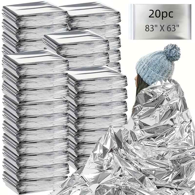 TEMU 20 Emergency Survival Blankets -52 "x 82" Reflective Aluminum Foil Thermal Blanket For Camping, Hiking And Outdoor Weather Protection