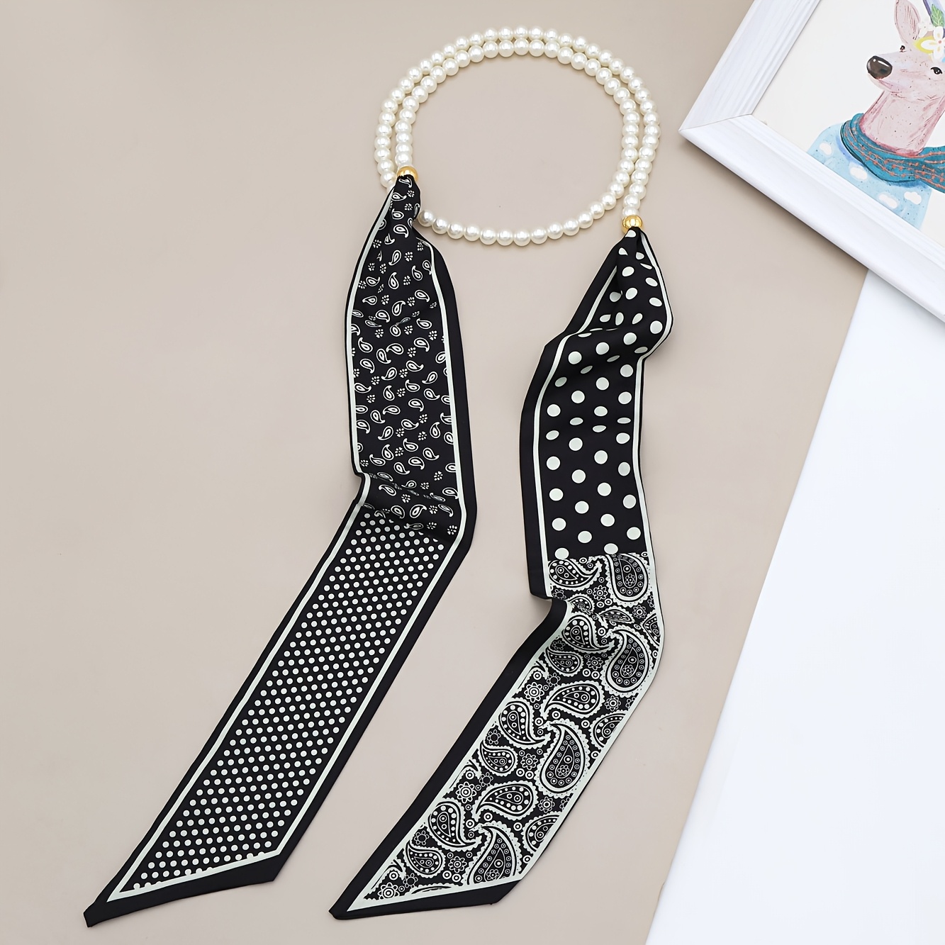 TEMU 1pc Collier Rétro Français Écharpe Femme Printemps Été Tempérament Doux Ruban Bandeau Cheveux Tout-Usage Petite Écharpe Gland Chaîne de Cou