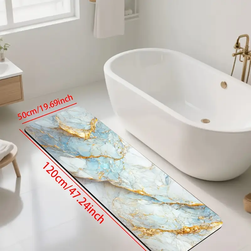 1pc diatomite bath mat with blue print design quick dry non slip absorbent floor mat soft and comfortable for bathroom shower laundry room bedroom doorway kitchen rv bathroom bathroom bath matts for bathroom non slip bathtub mat bathroom mat long small bath mat bedroom carpet shower mat decorative floor mat geometric pattern durable rubber nonslip backing floor pad family households Product details 7