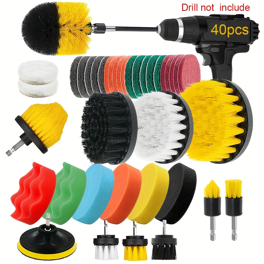 21pcs/40pcs Drill Brush Accessory Set With Sanding Pads For Cleaning, Electric Washing Brush With Extended Attachments For Cleaning Of , Grout, Tiles, Bathroom, And Kitchen (drill Not Included)