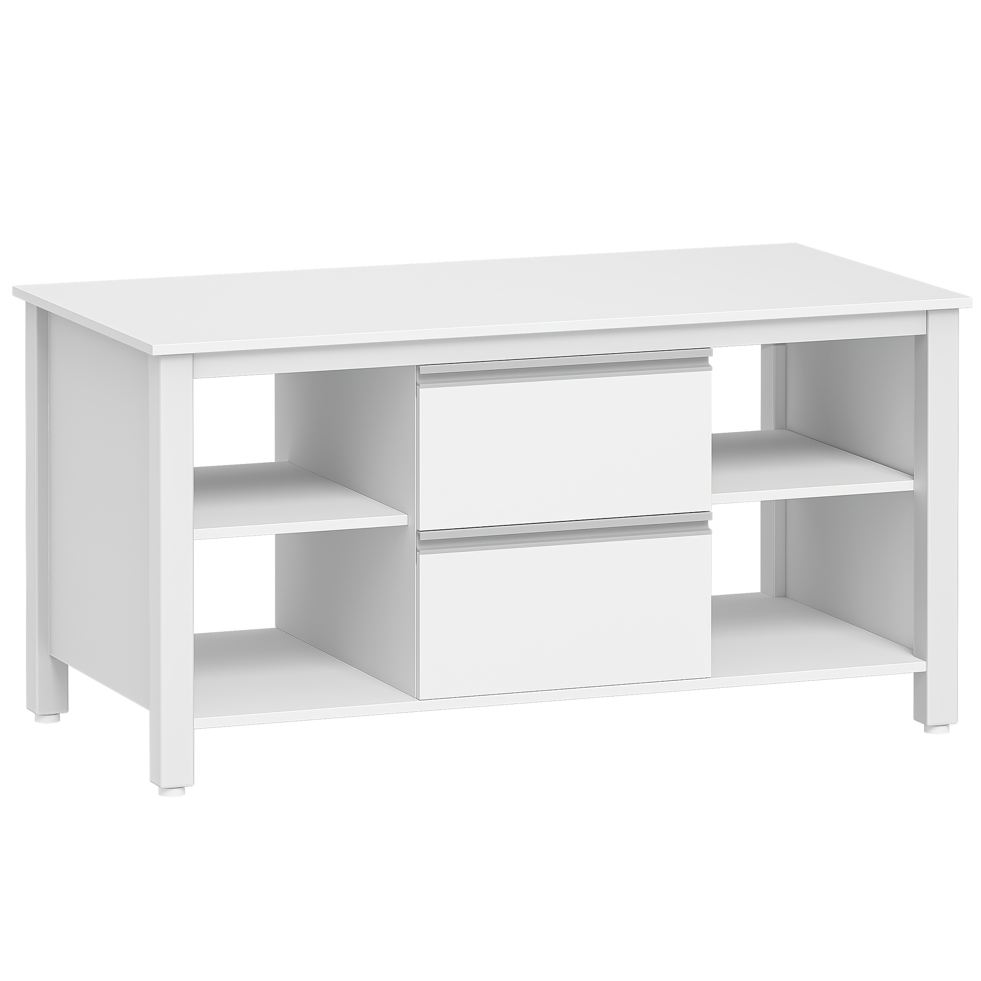 Image of Coffee Table, Living Room Table With 2 Drawers And 4 Open Compartments | Steel Legs, , Artificial Board Material, 50 X 100 X 50 Cm, White-silvery, Hzuaneri Brand