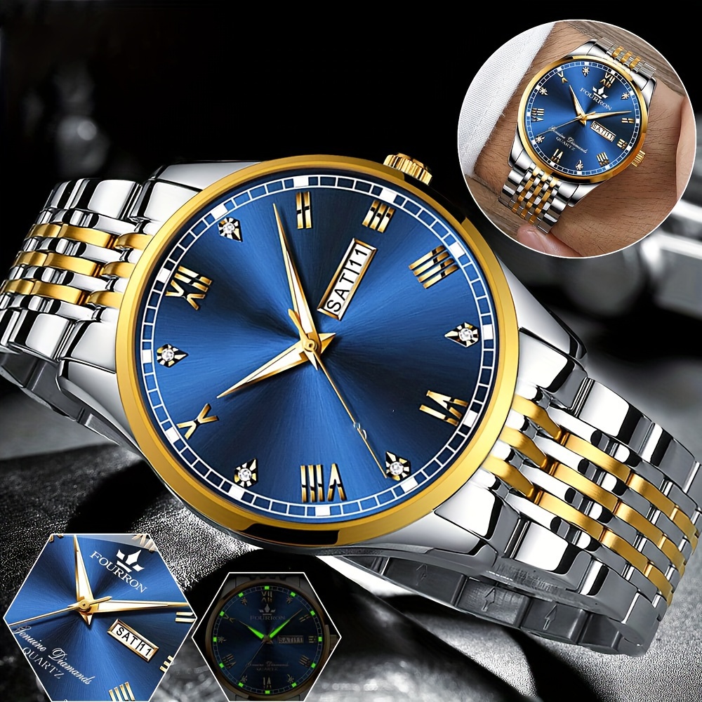 stainless steel quartz classic business waterproof wristwatch for men with luminous display