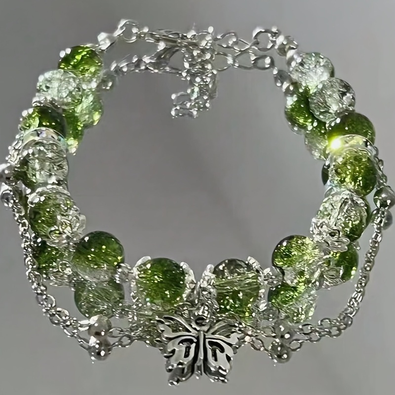 TEMU Elegant Green Beaded Charm Tassel Bracelet For Women, And Party, Cosplay, Fashion