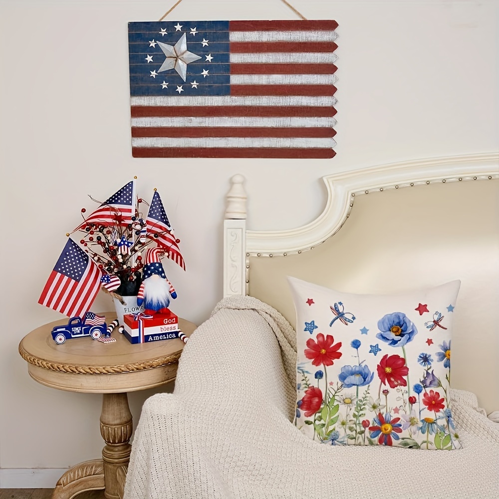july 4th patriotic throw pillow covers linen zipper closure Temu