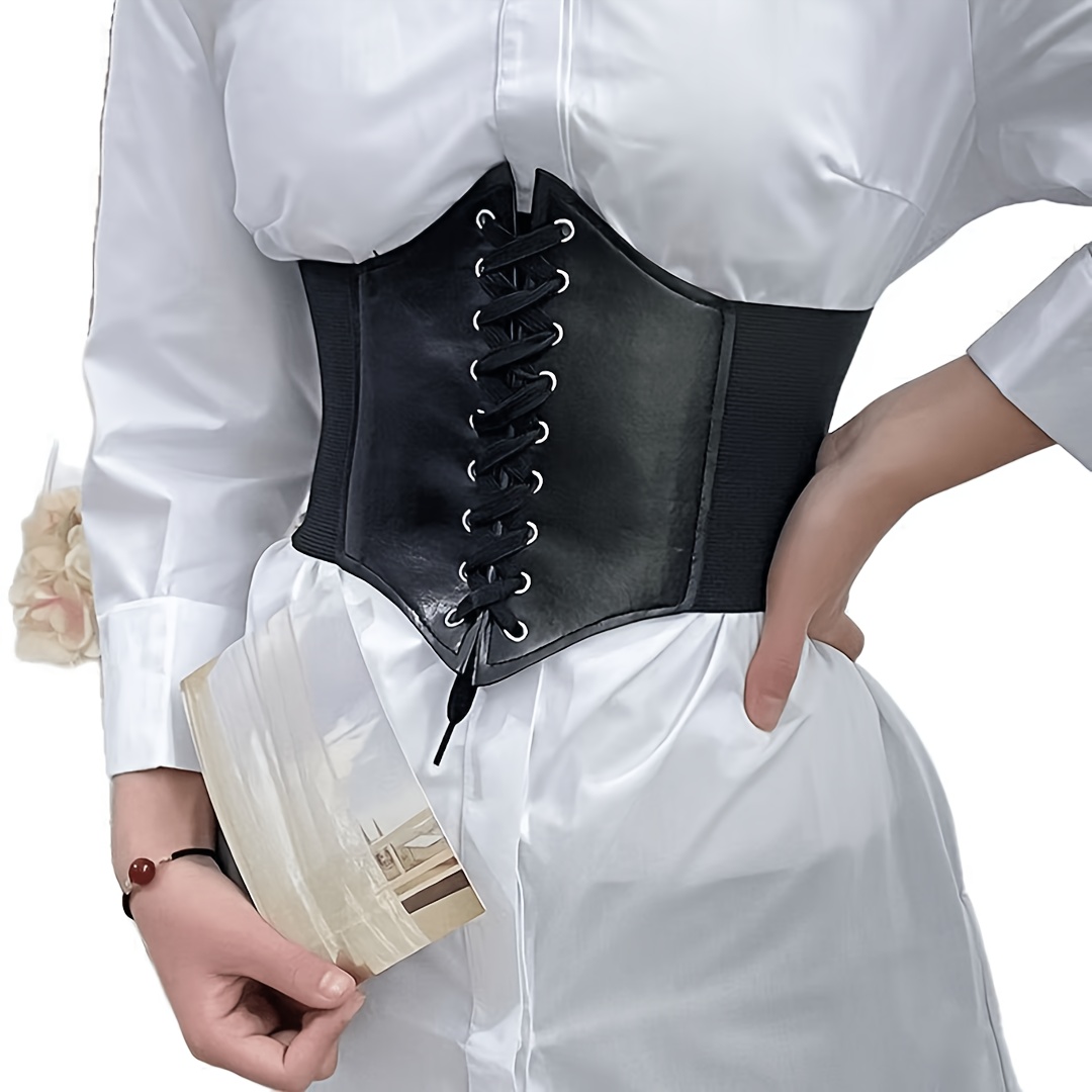 TEMU Women's Vintage Wide Belt With Adjustable Waist Support & Tummy Control - Elastic Suitable For Wedding,, Casual Attire, Wide Cinching Belt For