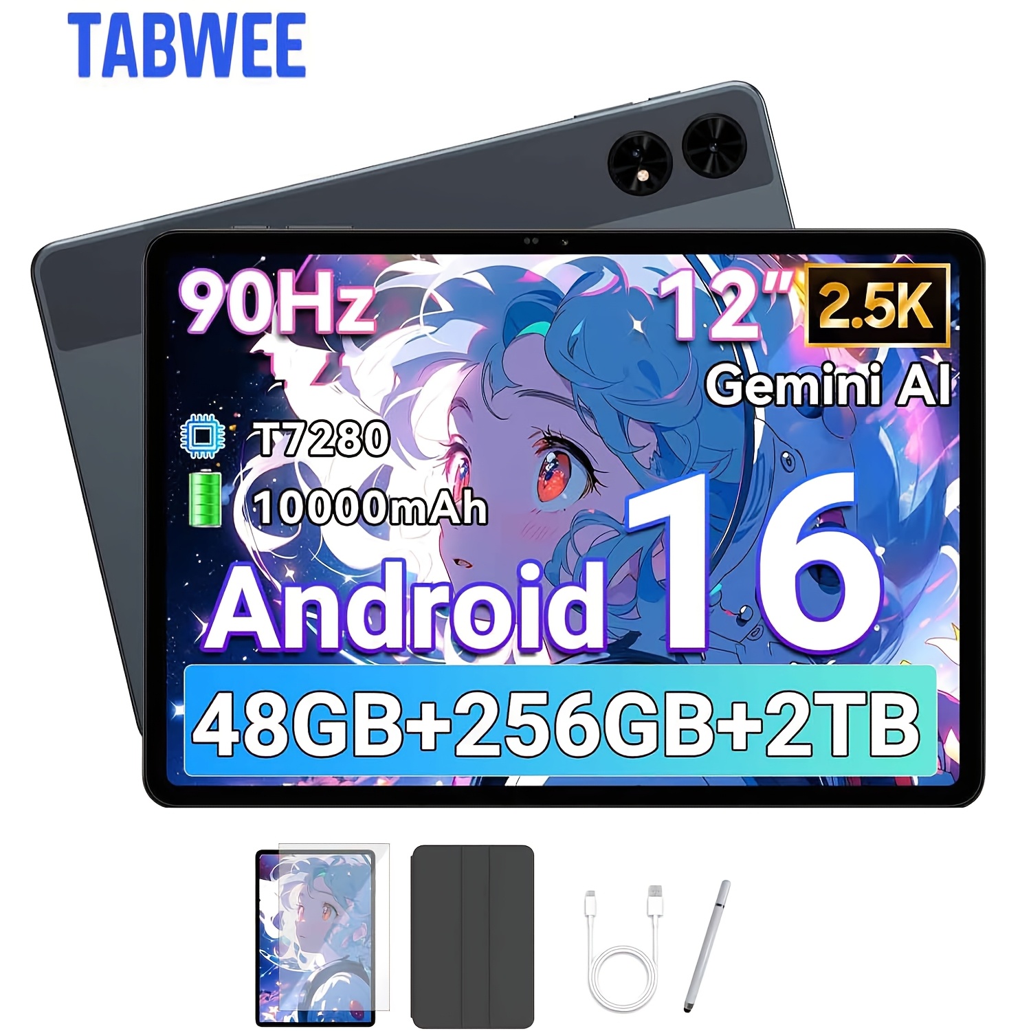   t60   new 2026 tablet 12 2 inch 2 5k ips large screen 1600x2400 ips display   core   cpu 48 12 36 gb   256gb rom 2tb expand 16mp 8mp cameras   10000mah long battery tablet pad tablet pad