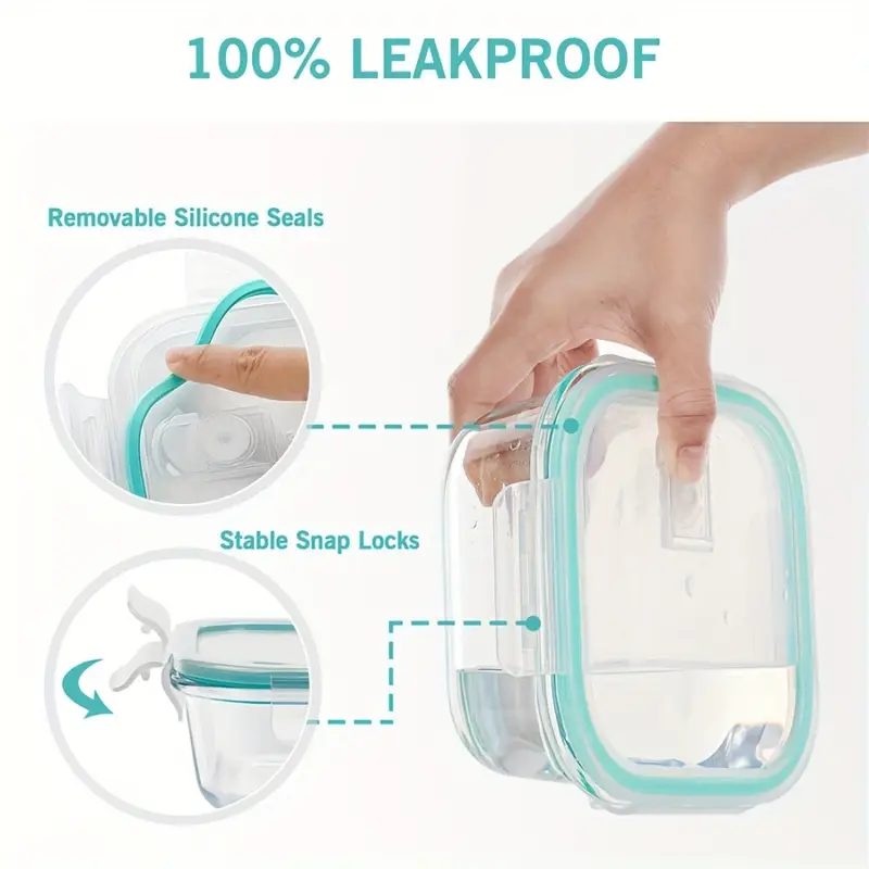 8pcs glass food storage container with leak proof locking lid microwave oven freezer and dishwasher safe bpa free rectangular meal prep container for fresh food storage portion control and Product details 4