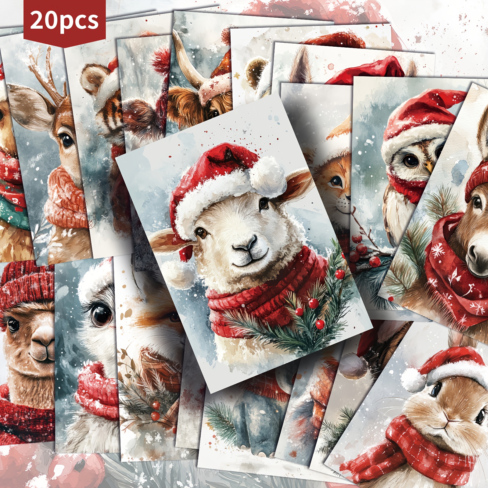 TEMU Set Of 20 Adorable Christmas Animal Postcards - 4x6 Inches, Junk Journals, Featuring Classic Pinup Art, Collectible Decorative Cards Ideal For