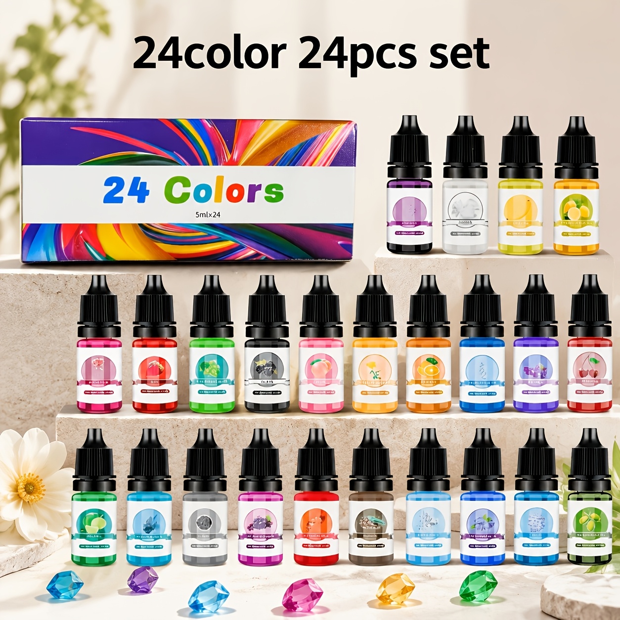 Dofiki 24 Colors Resin Pigments (5ml X 24 Colors), Suitable For Epoxy Resin, Uv Resin Dyeing, Jewelry Making, High Concentration Pigments, Resin Coloring Agents