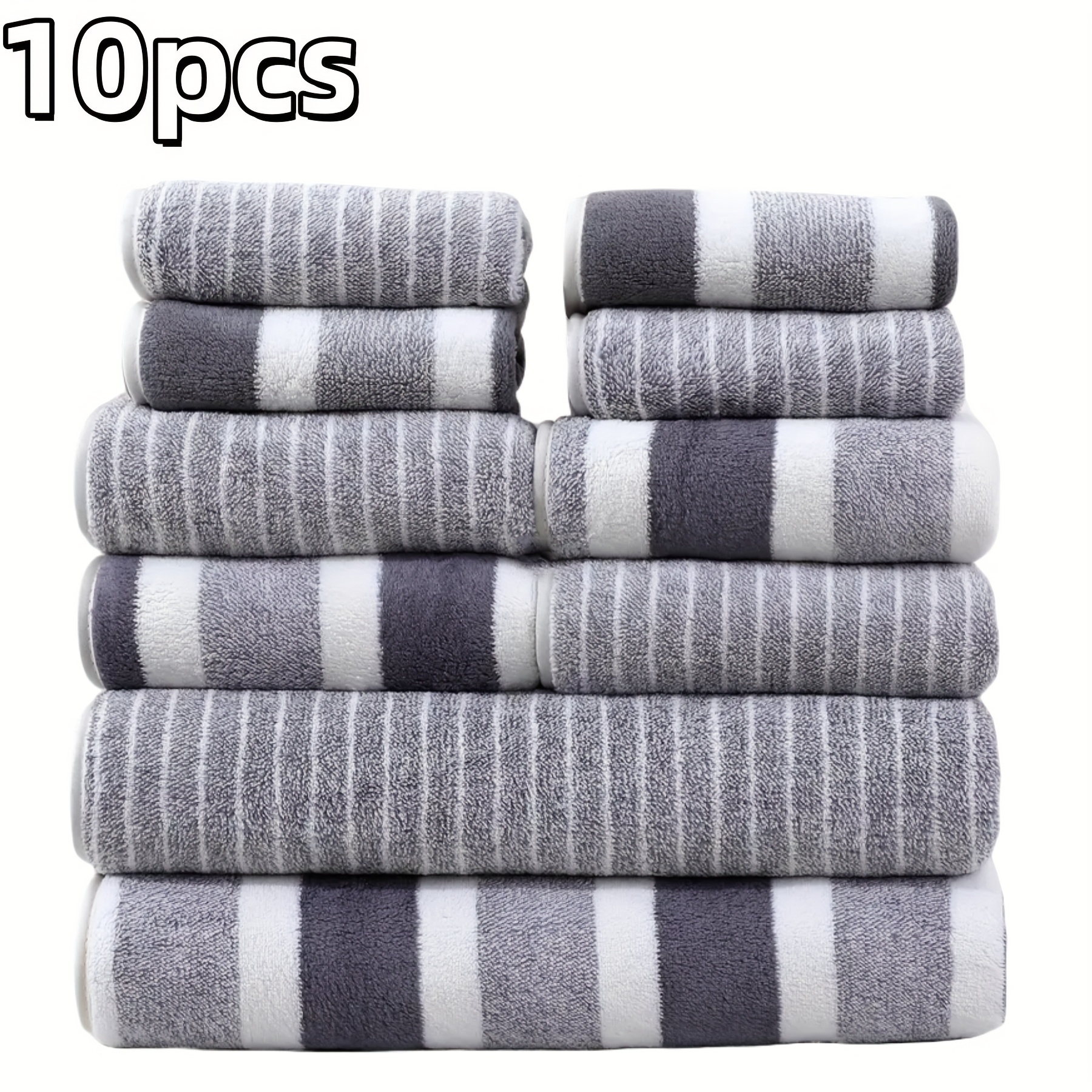 Image of 10pcs Towel Set: 2 Bath Towels (27 X 55 Inches), 4 Towels ( X Inches), 4 Washcloths (11.8 X 11.8 Inches). Quick-drying, Absorbent, And Lightweight. Bathroom Towel Set