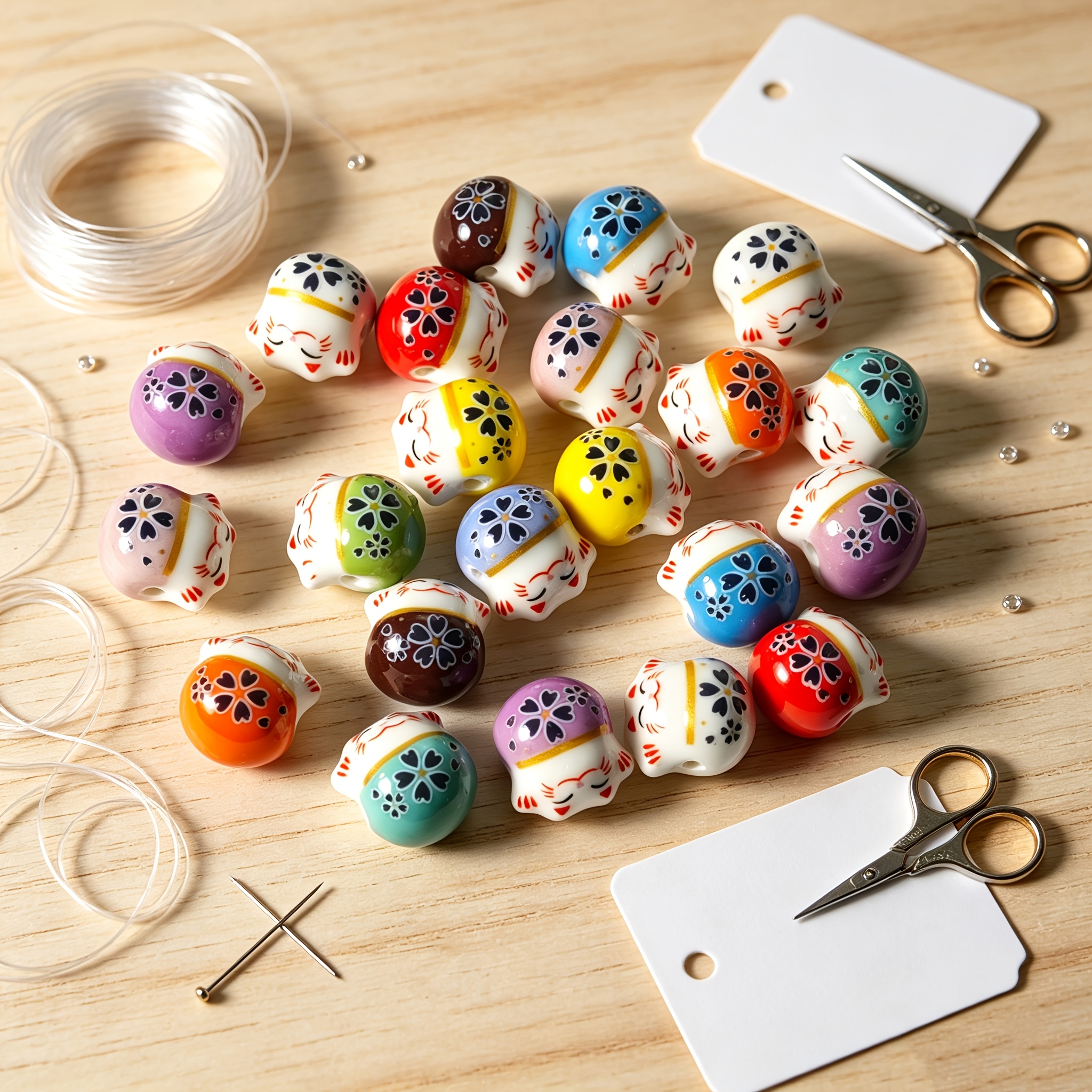 10pcs Random Mixed Color Ceramic Cat Beads for DIY Jewelry