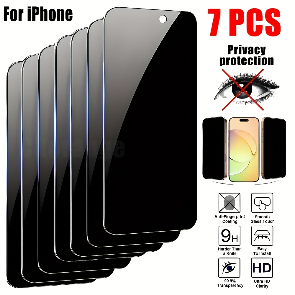 E-shop 7-teiliges Privacy Panzerglas Displayschutzfolien für iPhone 16E 16 Pro Max 15 Pro Max 14 Plus 13 12 Pro 12 Mini Full Cover HD Anti-Peep