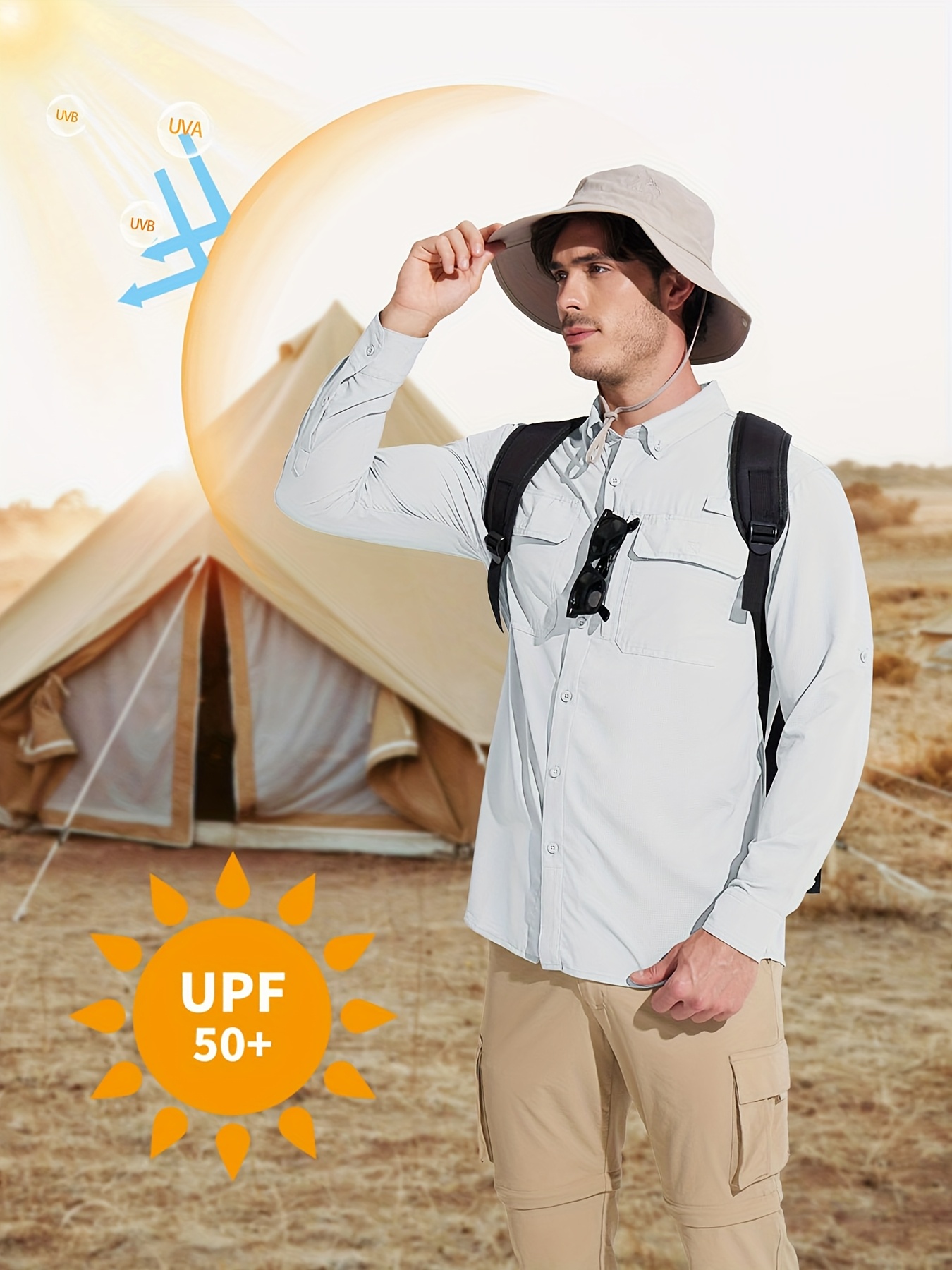 Men'S Fishing Shirts Long Sleeve UPF 50+ Sun Protection Quick Dry Cooling Button Shirt For Hiking Safari Versatile Design Multiple Loops For Hanging Sth Pefect For Outdoor Works