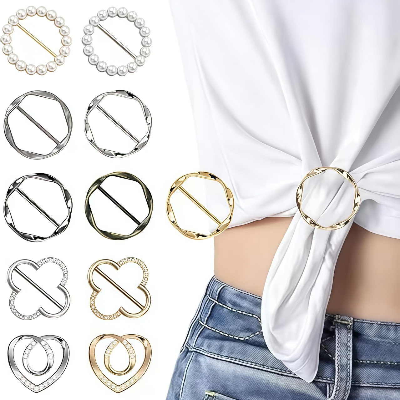 TEMU Set da 11 pezzi di fermagli ad anello per sciarpa, fermagli a per T-shirt, ganci rotondi unisex in metallo, cinghie per stringere in vita per